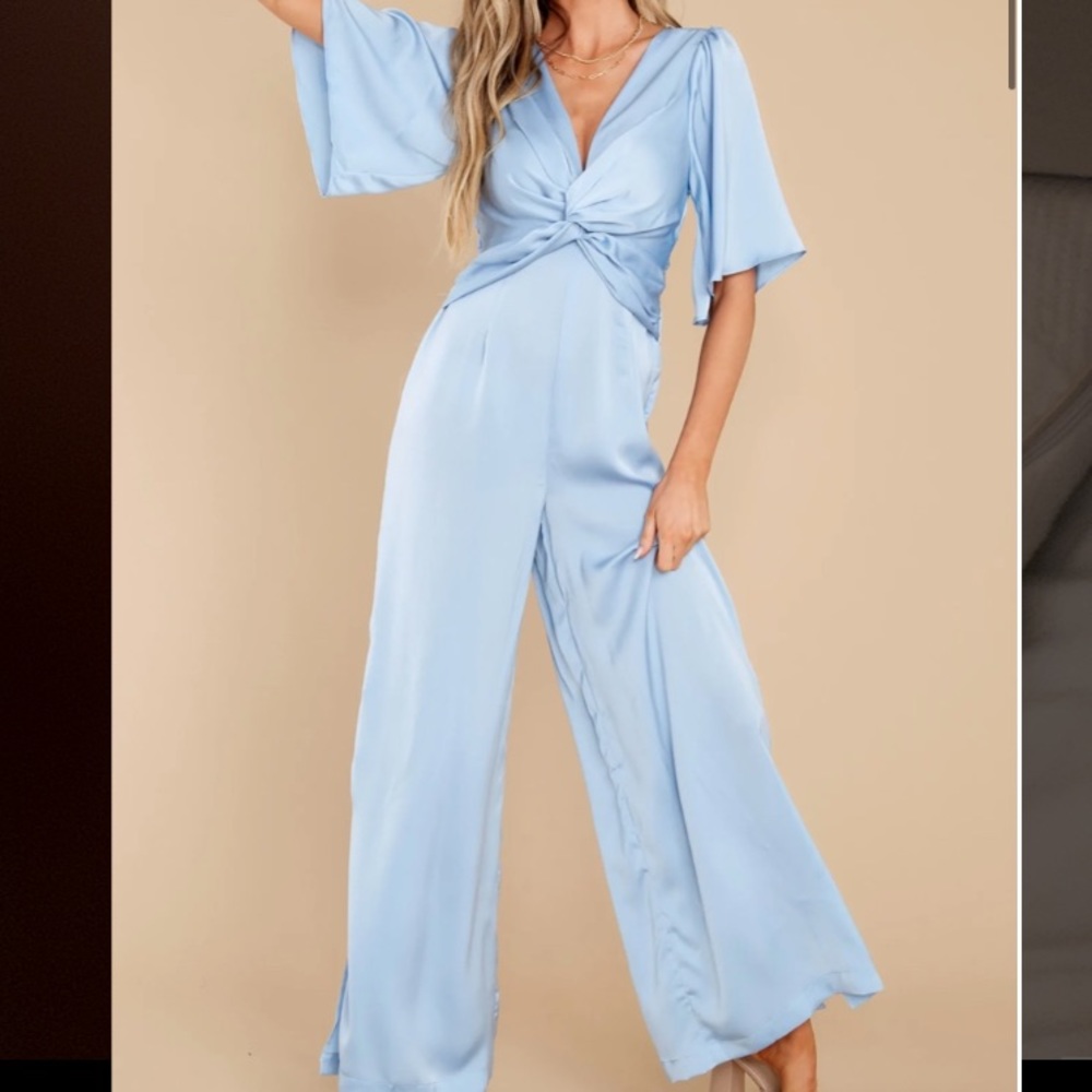 Light blue satin jumpsuit